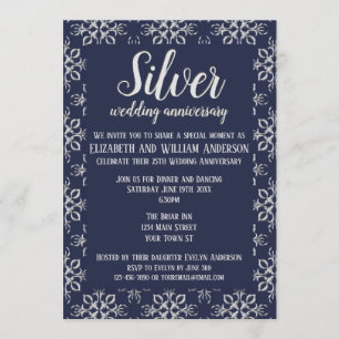 Elegant Blue Silver 25th Anniversary Invitation