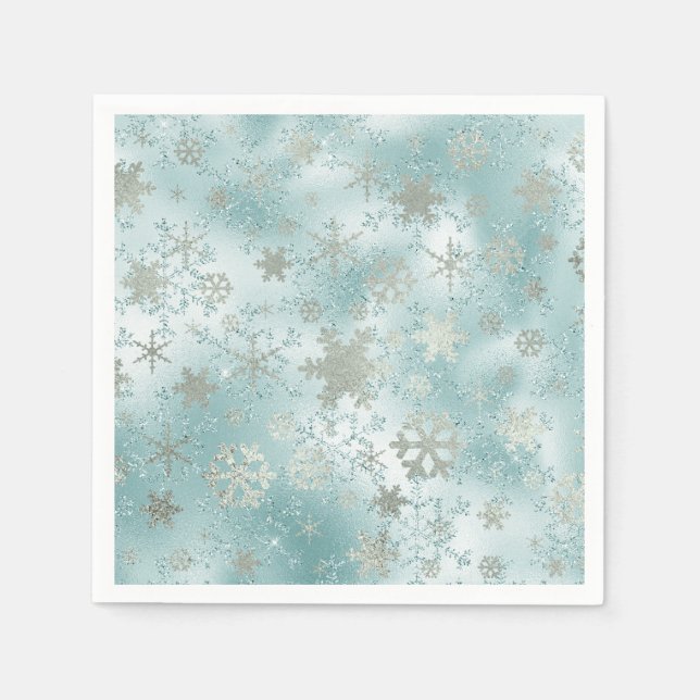 Elegant Blue Silver Christmas Snowflake Pattern Napkin (Front)