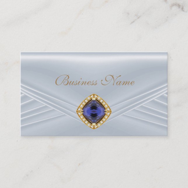 Elegant Blue Silver Diamond Jewel Business Card (Front)