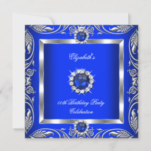 Elegant Blue Silver Floral Pearl Jewel Birthday Invitation