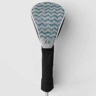 Elegant  Blue Silver Glitter Chevron Zig Zag Golf Head Cover