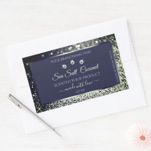 Elegant Blue Silver Glitter Product Labels Jewels