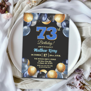Elegant Blue Silver Gold 73rd Birthday Party Invitation