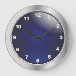 Elegant Blue & Silver Metal with White Numbers Large Clock