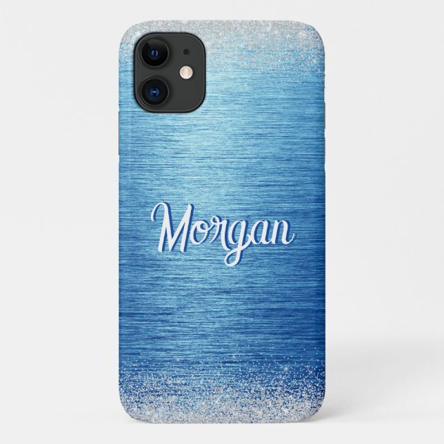 Elegant Blue Silver Modern Personalized Case-Mate iPhone Case (Back)