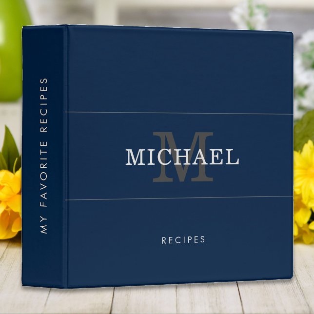Elegant Blue Silver Monogram Custom Name Text Binder (Creator Uploaded)