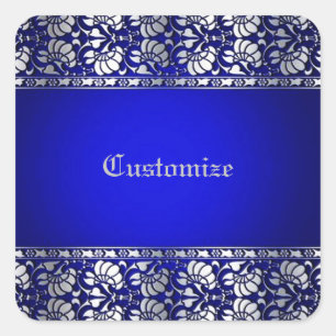Elegant Blue & Silver Personalized Square Sticker