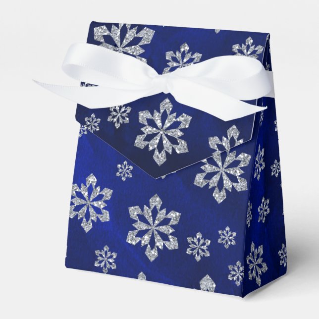 Elegant Blue Silver Snowflake Personalized Favor Box (Front Side)
