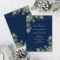 Elegant Blue Silver Snowflake Pine Winter Wedding