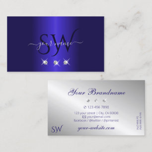 Elegant Blue Silver Sparkling Diamonds Initials Business Card