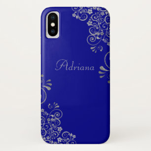 Elegant Blue Silver Swirls Custom Script Case-Mate iPhone Case