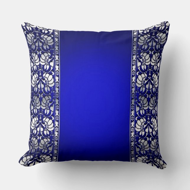 Elegant Blue & Silver Throw Pillow (Front)