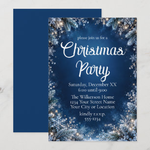 Elegant Blue Silver Winter Wonderland Party Invita Invitation