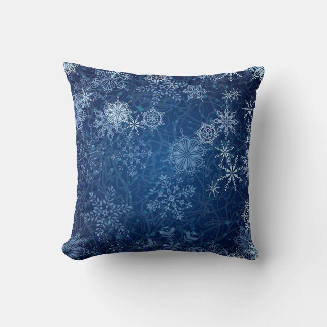 Elegant Blue Snowflake Pillow! Throw Pillow (Front)
