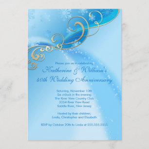 Elegant Blue Snowflake Winter Anniversary Invitation