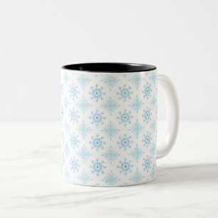 Elegant Blue Snowflake Winter Pattern Two-Tone Coffee Mug