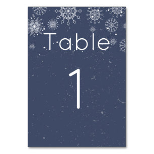 Elegant Blue Snowflake Winter Wedding Table Number