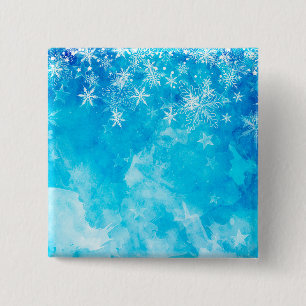 Elegant Blue Snowflakes Christmas   Pin Button