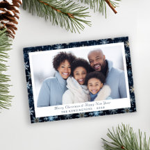 Elegant Blue Snowflakes Holiday Photo