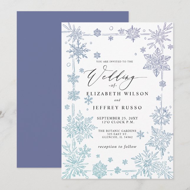 Elegant Blue snowflakes Winter Wedding Invitation (Front/Back)
