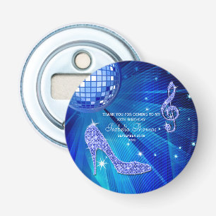 Elegant Blue Sparkly Heels, Music Party Bottle Opener