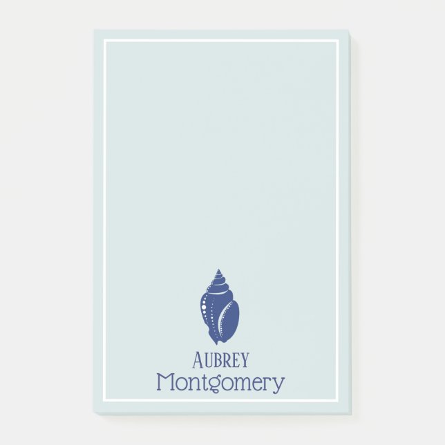 Elegant Blue Spiral Seashell Personalized Post-it Notes (Front)
