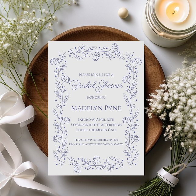 Elegant Blue Spring Floral Vines Bridal Shower Invitation (Creator Uploaded)