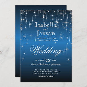 Elegant Blue Star Lights Wedding Invitation