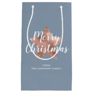 Elegant Blue Star Merry Christmas Small Gift Bag