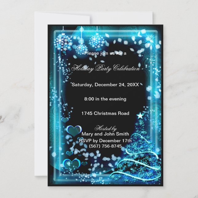 Elégant Blue Star Tree Noël Party Invitation (Devant)