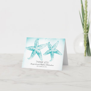 Elegant blue starfish couple wedding thank you