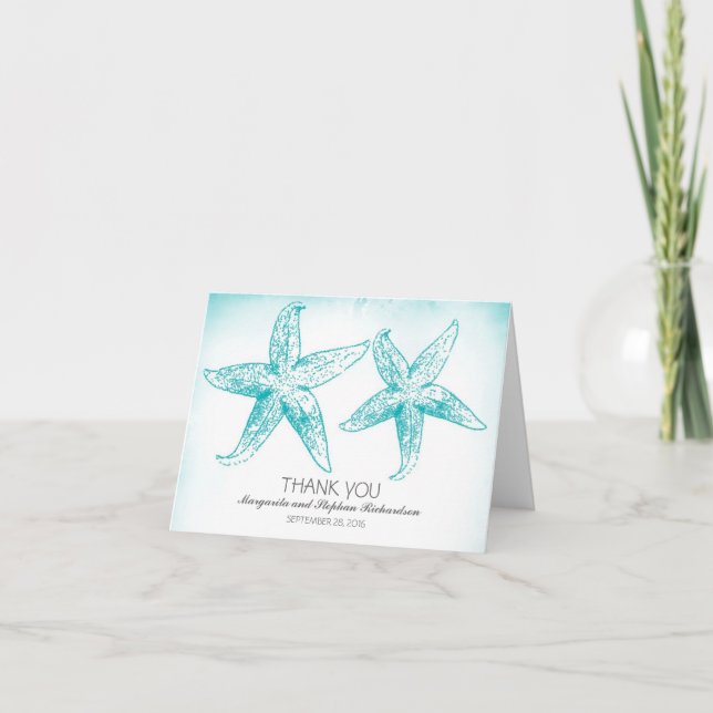 Elegant blue starfish couple wedding thank you (Front)