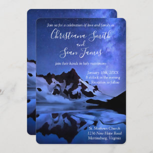 Elegant Blue Starry Night in Snowy Mountains Invitation