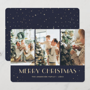 Elegant Blue Starry Night Photo Christmas Card