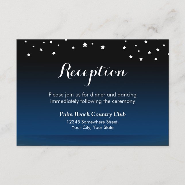 Elegant Blue Starry Night Wedding Reception Enclosure Card (Front)