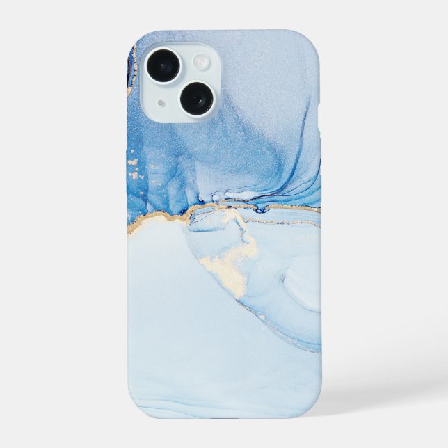 Elegant Blue Stone Marble Pattern iPhone 15 Case (Back)
