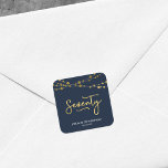 Elegant Blue Strings of Lights 70th Birthday Party Square Sticker<br><div class="desc">This elegant 70th Birthday Party square sticker feature strings of lights and the word "Seventy" in faux gold against a dark blue background. Check out other matching items here https://www.zazzle.com/collections/strings_of_lights_faux_gold_celebration_collection-119311942951401241?rf=238364477188679314 Personalize it with your details by replacing the placeholder text. For more options click the "Customize it" button. *Please note that...</div>