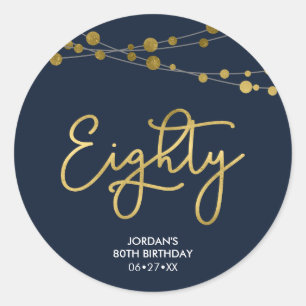 Elegant Blue Strings of Lights 80th Birthday Classic Round Sticker