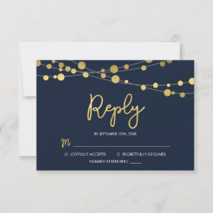 Elegant Blue Strings of Lights RSVP Reply