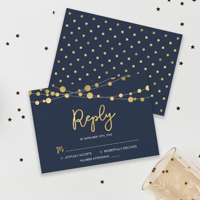 Elegant Blue Strings of Lights RSVP Reply Card (Creator Uploaded)