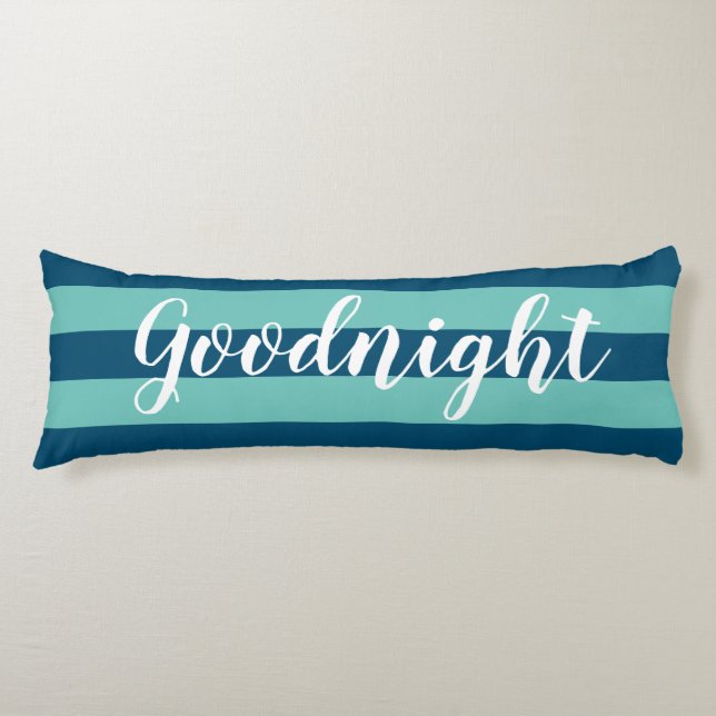 Elegant Blue Striped Pattern and Saying Good Night Body Pillow (Front)