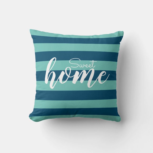 Elegant Blue Striped Pattern Test Sweet Home Throw Pillow (Front)