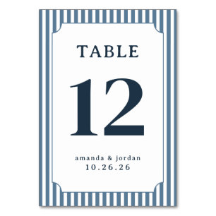 Elegant Blue Striped Table Number