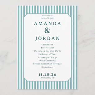 Elegant Blue Striped Wedding Ceremony Program