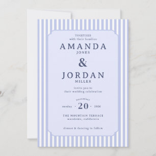 Elegant Blue Striped Wedding Invitation