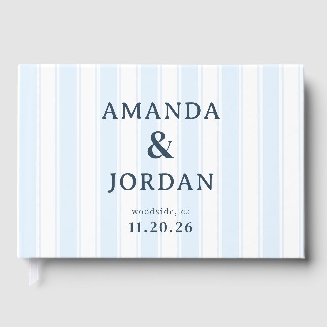 Elegant Blue Stripes Guest Book (Front)