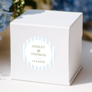 Elegant Blue Stripes Monogram Classic Round Sticker