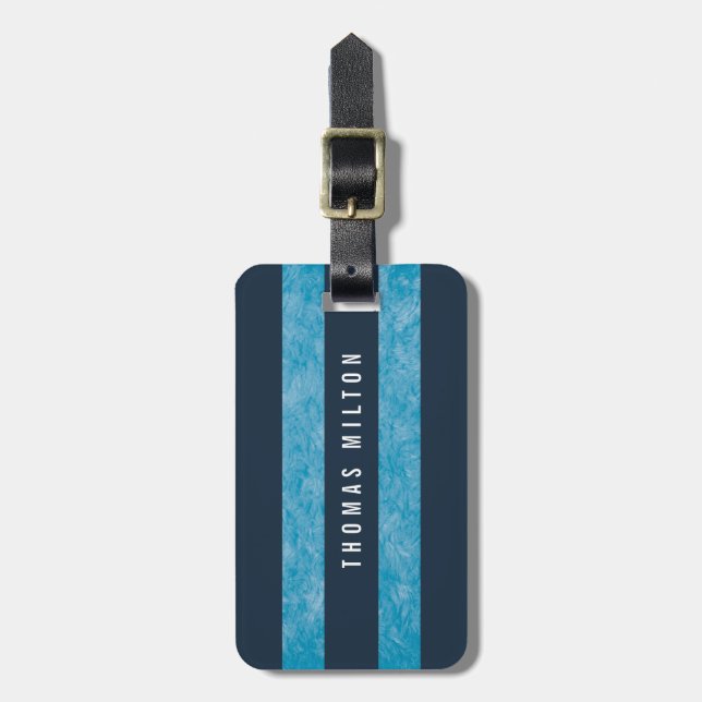Elegant Blue Stripes Monogram Luggage Tag (Front Vertical)