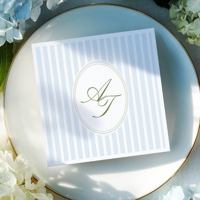 Elegant Blue Stripes Monogram  Napkin (Creator Uploaded)
