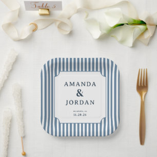 Elegant Blue Stripes Paper Plate